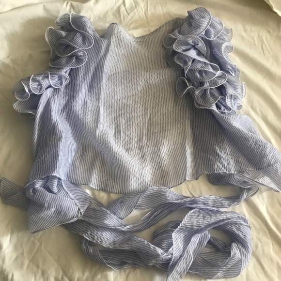 Amanda Uprichard Blue Ruffle Wrap Blouse - Picture 4 of 12